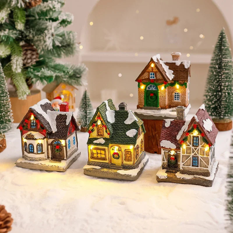 Christmas Village Decoration Built-In Warm Lights Tabletop Display