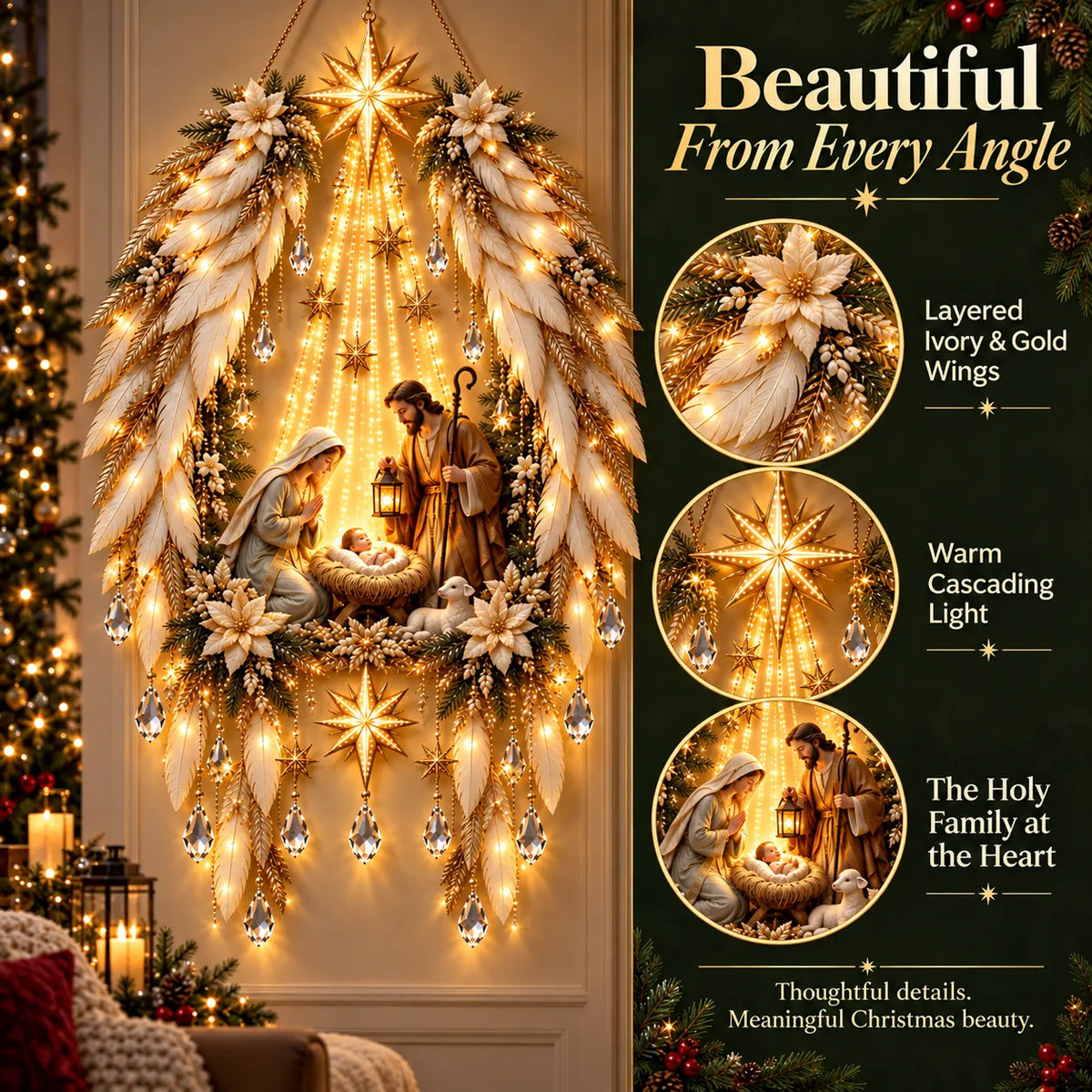 Christmas Wall Decoration Illuminated Nativity Scene Warm Lights