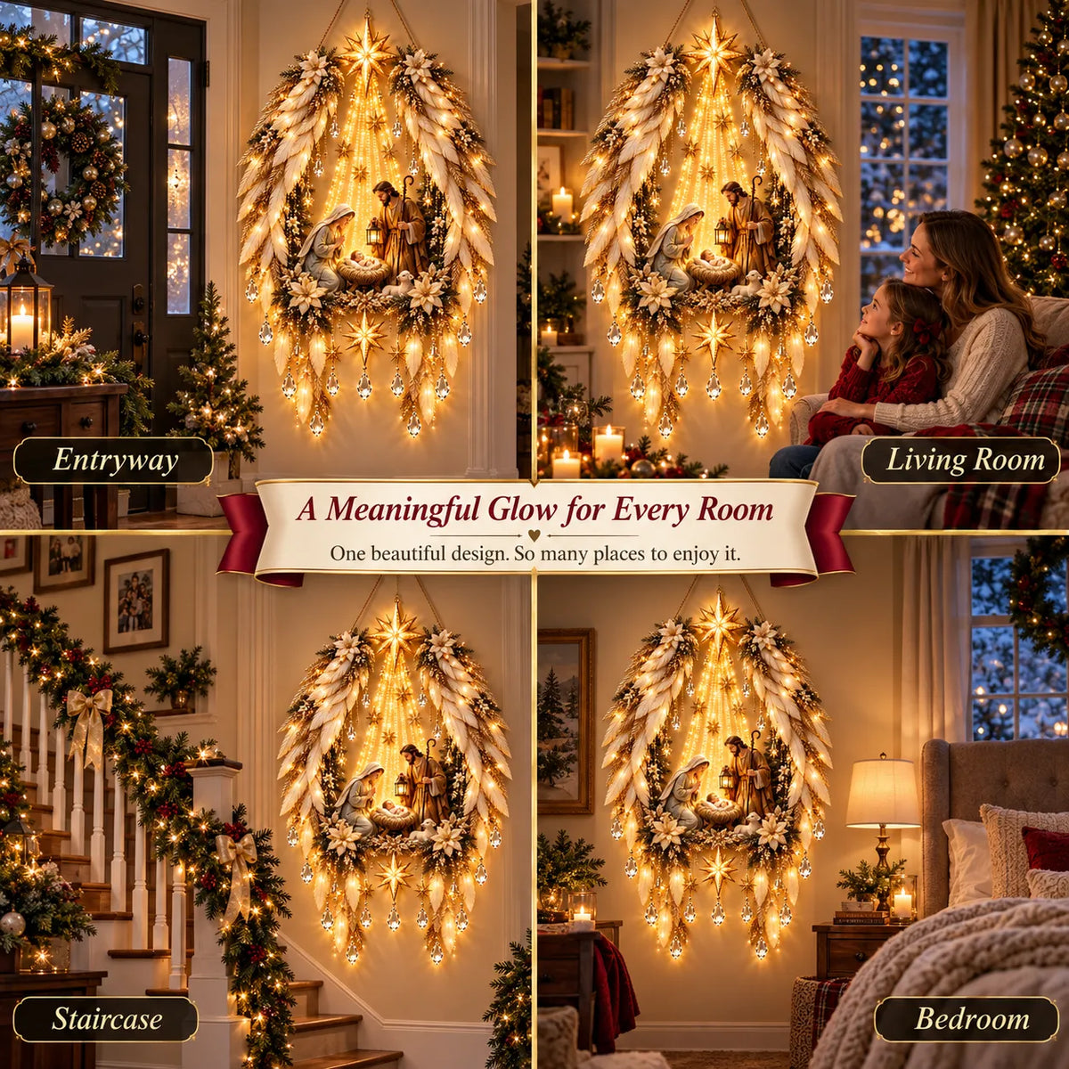 Christmas Wall Decoration Illuminated Nativity Scene Warm Lights
