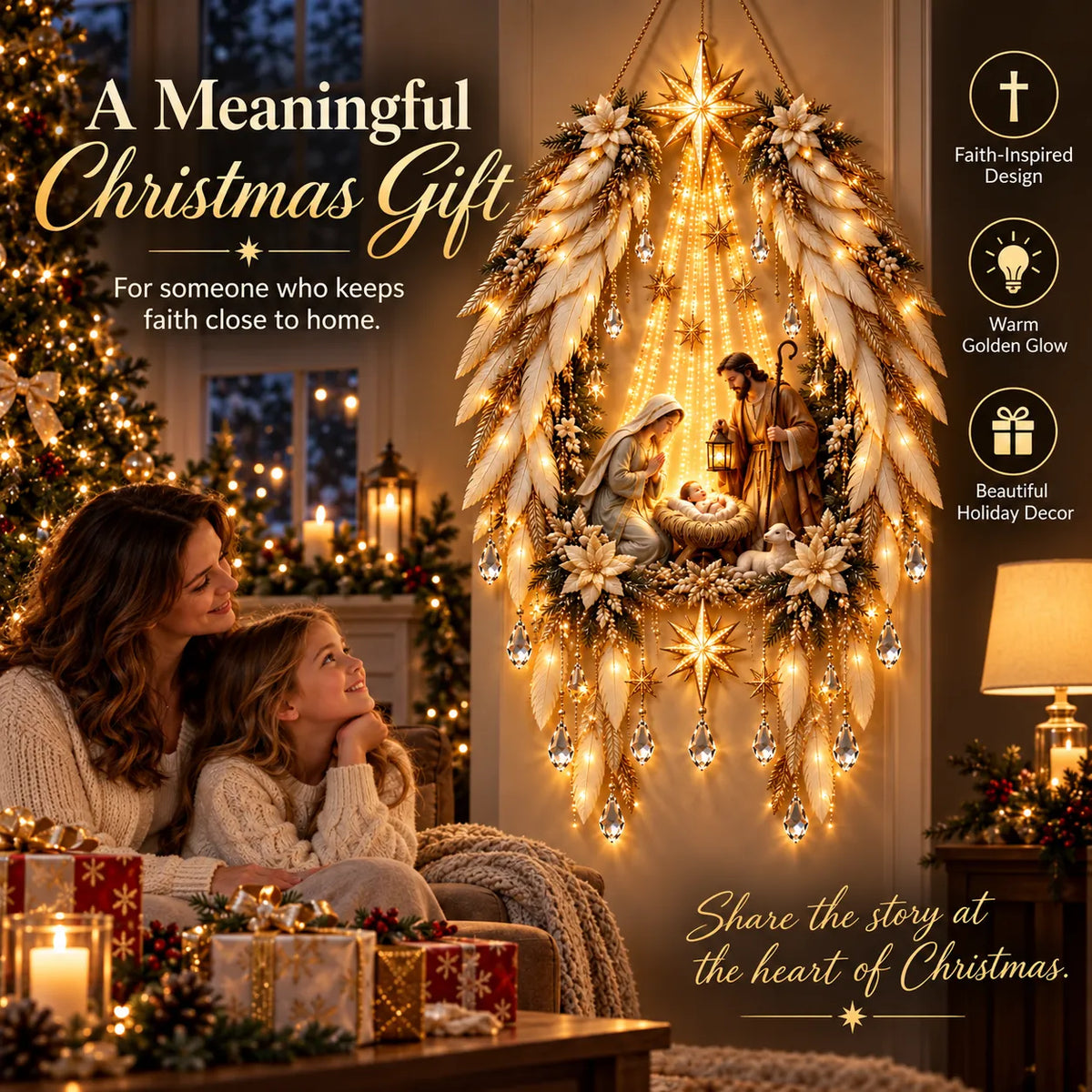 Christmas Wall Decoration Illuminated Nativity Scene Warm Lights