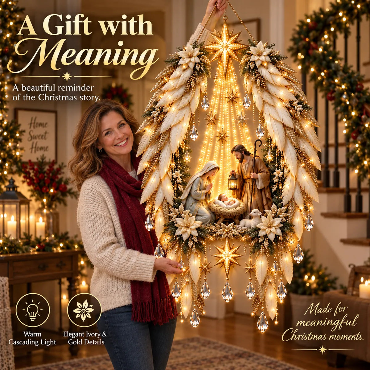 Christmas Wall Decoration Illuminated Nativity Scene Warm Lights