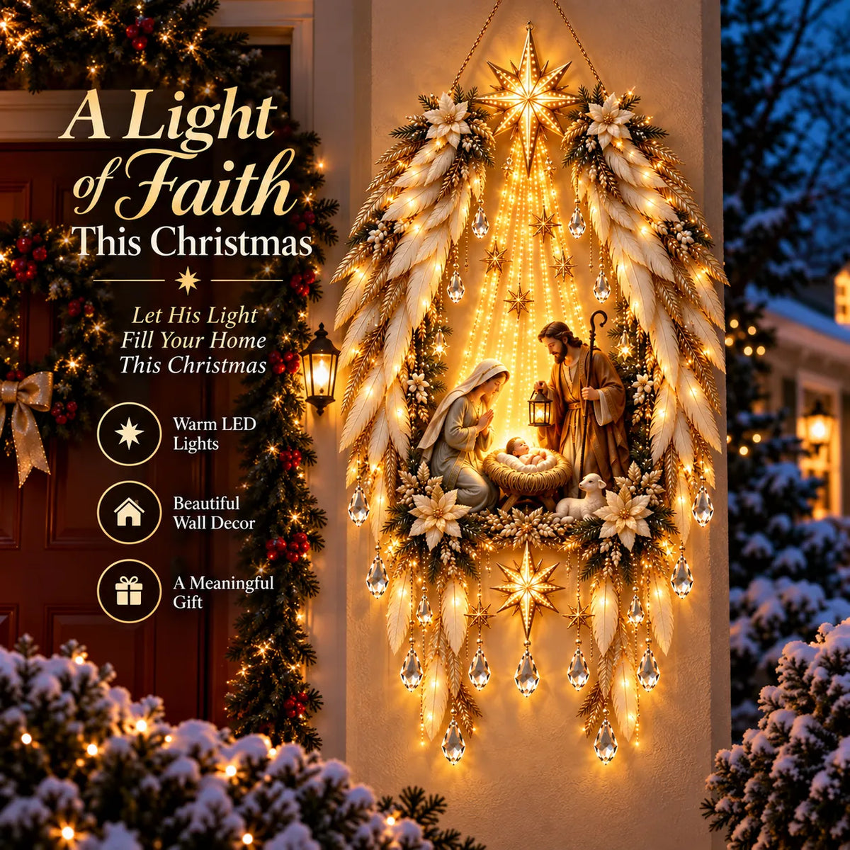 Christmas Wall Decoration Illuminated Nativity Scene Warm Lights