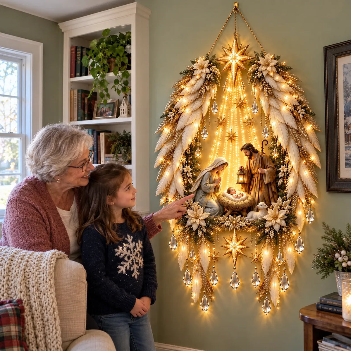 Christmas Wall Decoration Illuminated Nativity Scene Warm Lights
