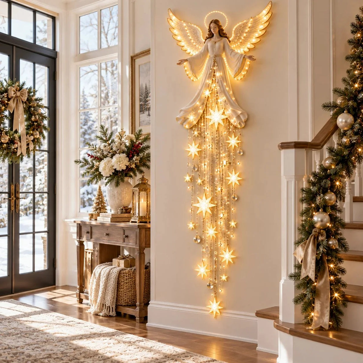 Christmas Wall Light Angel Warm White Cascading Stars