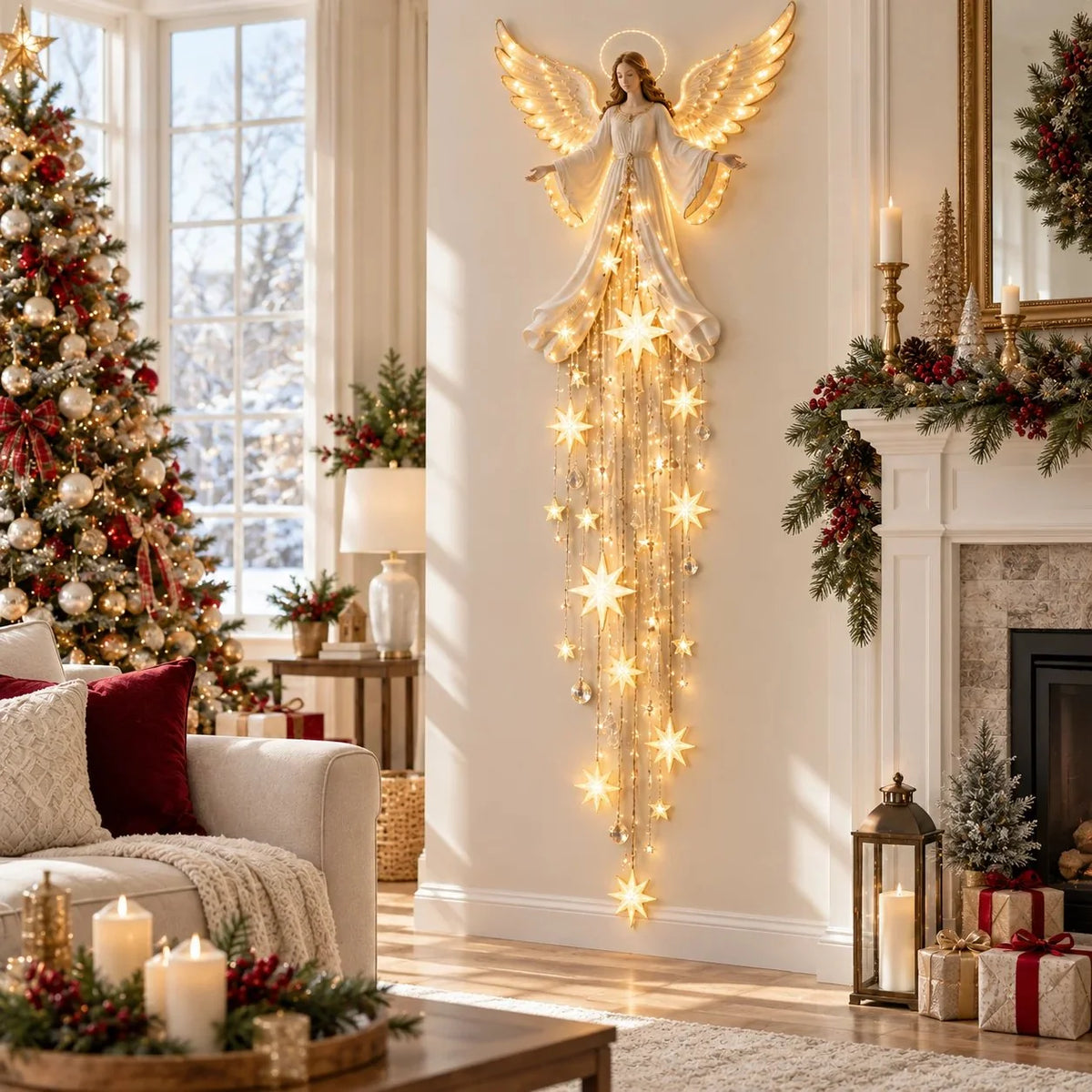 Christmas Wall Light Angel Warm White Cascading Stars
