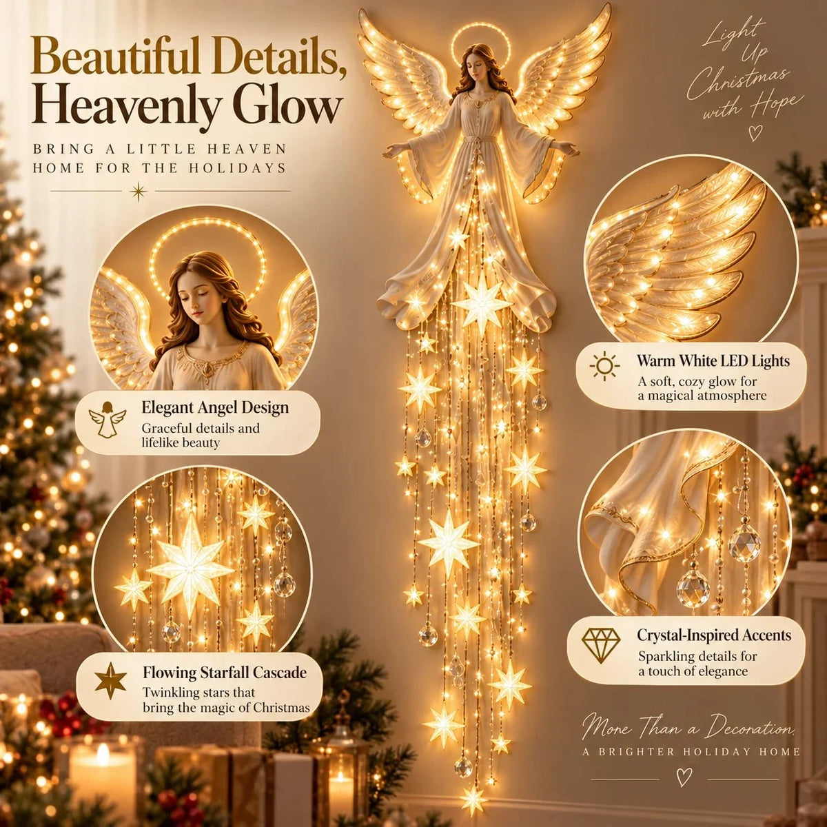 Christmas Wall Light Angel Warm White Cascading Stars