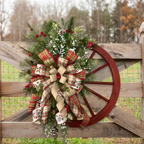 Christmas Wreath Faux Evergreens Red Accents 24-Inch