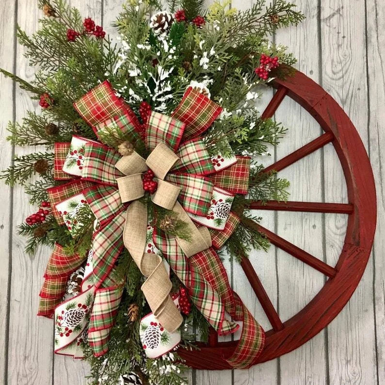Christmas Wreath Faux Evergreens Red Accents 24-Inch