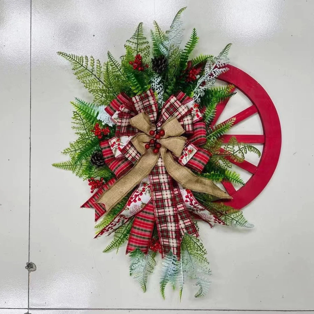 Christmas Wreath Faux Evergreens Red Accents 24-Inch