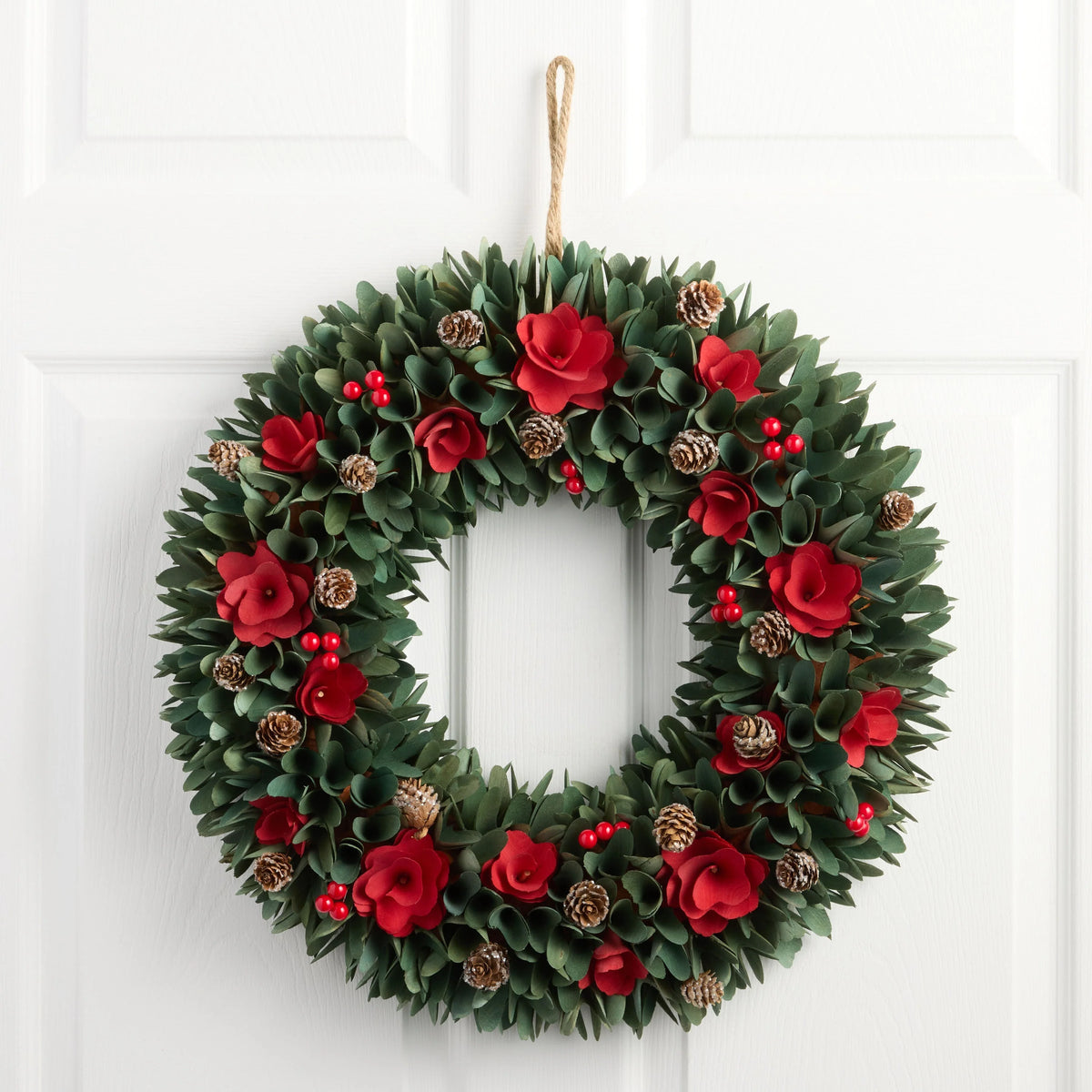 Christmas Wreath Layered Wood Curl Design Real Pinecones 20 Inch