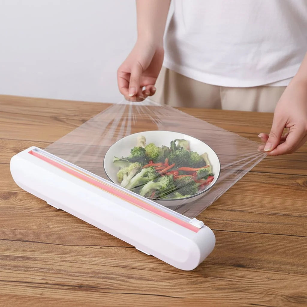 Cling Film Dispenser Integrated Cutter Reusable Compact Design