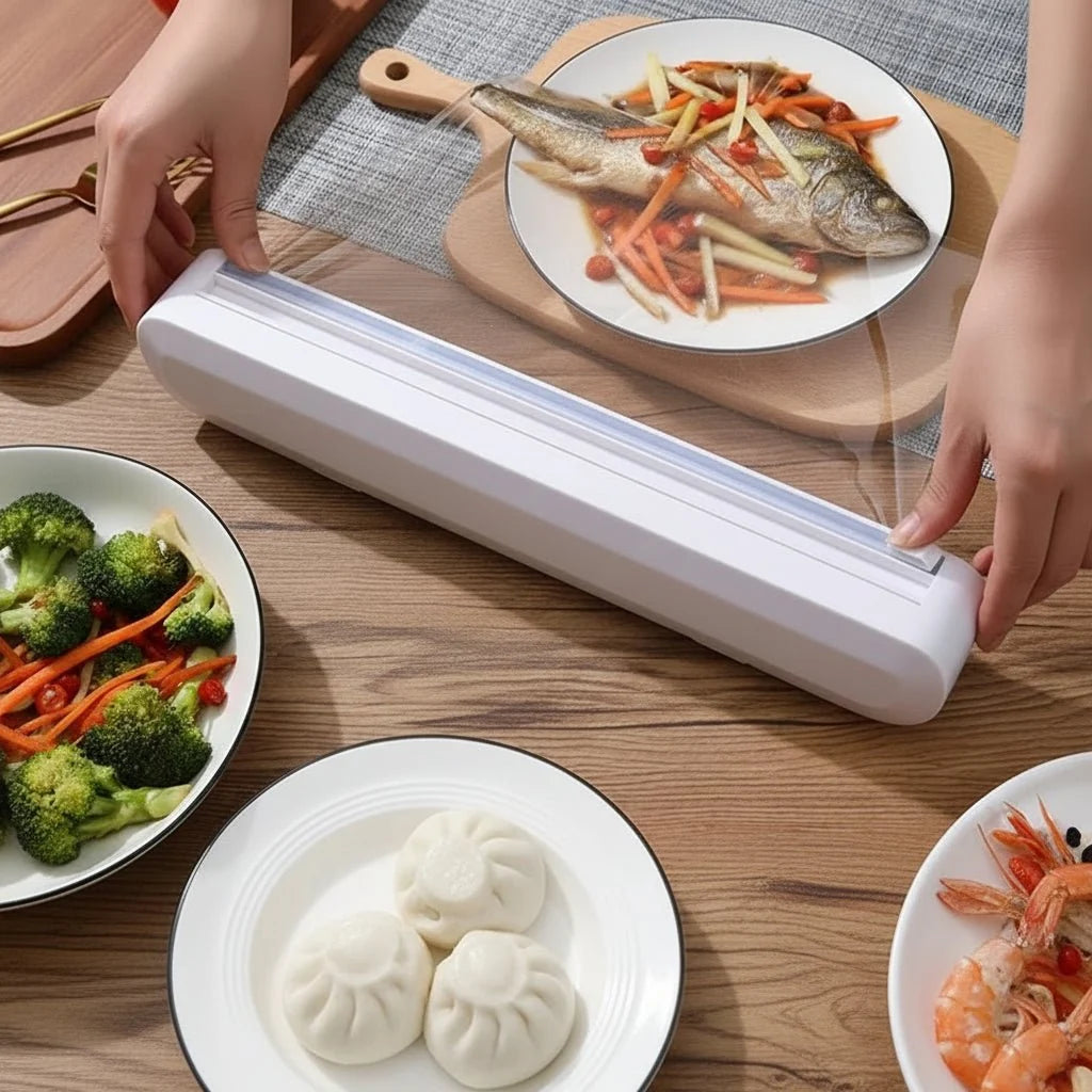 Cling Film Dispenser Integrated Cutter Reusable Compact Design