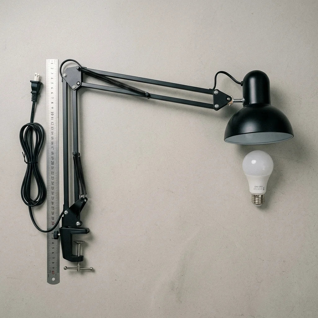 Clip-On Desk Lamp Adjustable Pivoting Arm E26 Bulb Base