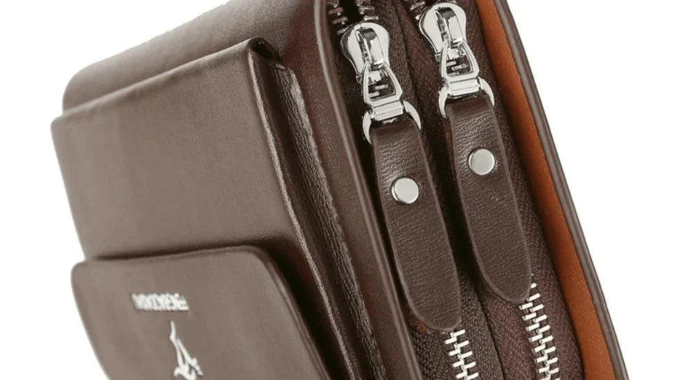 Clutch Wallet PU Leather 14 Card Slots Dual Zippers