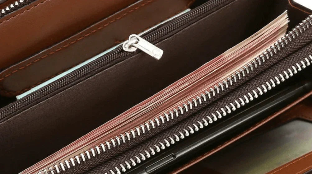 Clutch Wallet PU Leather 14 Card Slots Dual Zippers