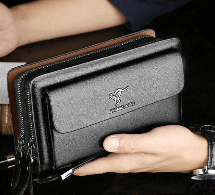Clutch Wallet PU Leather 14 Card Slots Dual Zippers