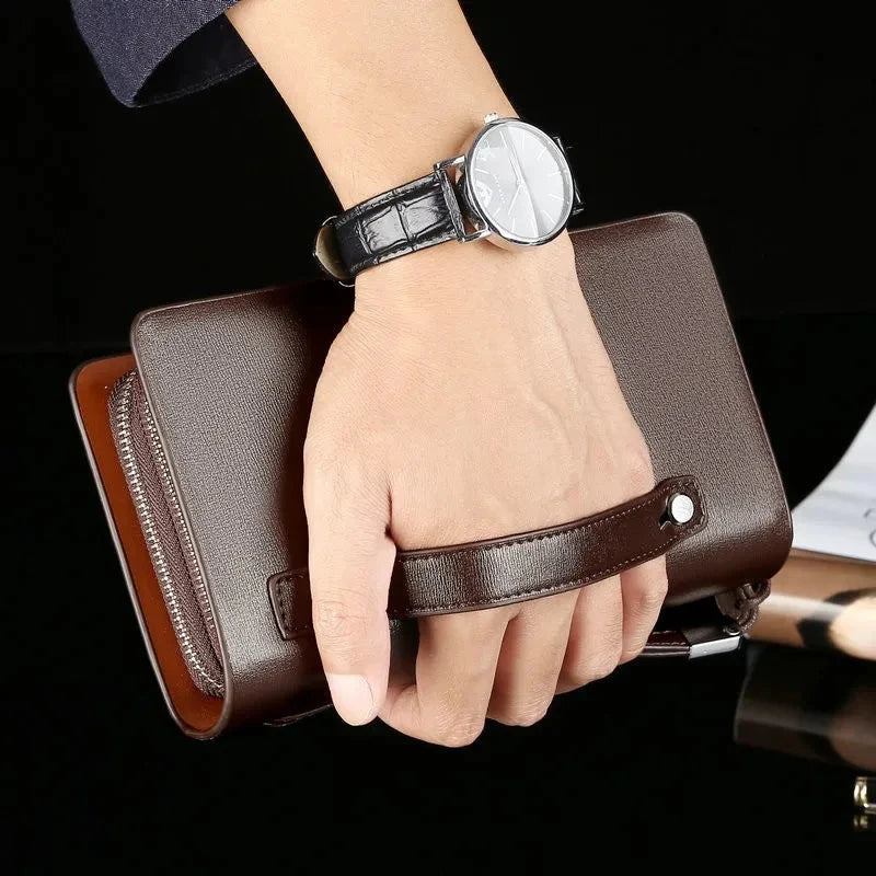 Clutch Wallet PU Leather 14 Card Slots Dual Zippers