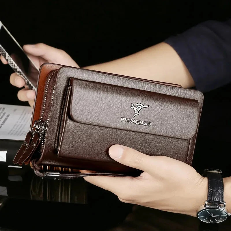 Clutch Wallet PU Leather 14 Card Slots Dual Zippers