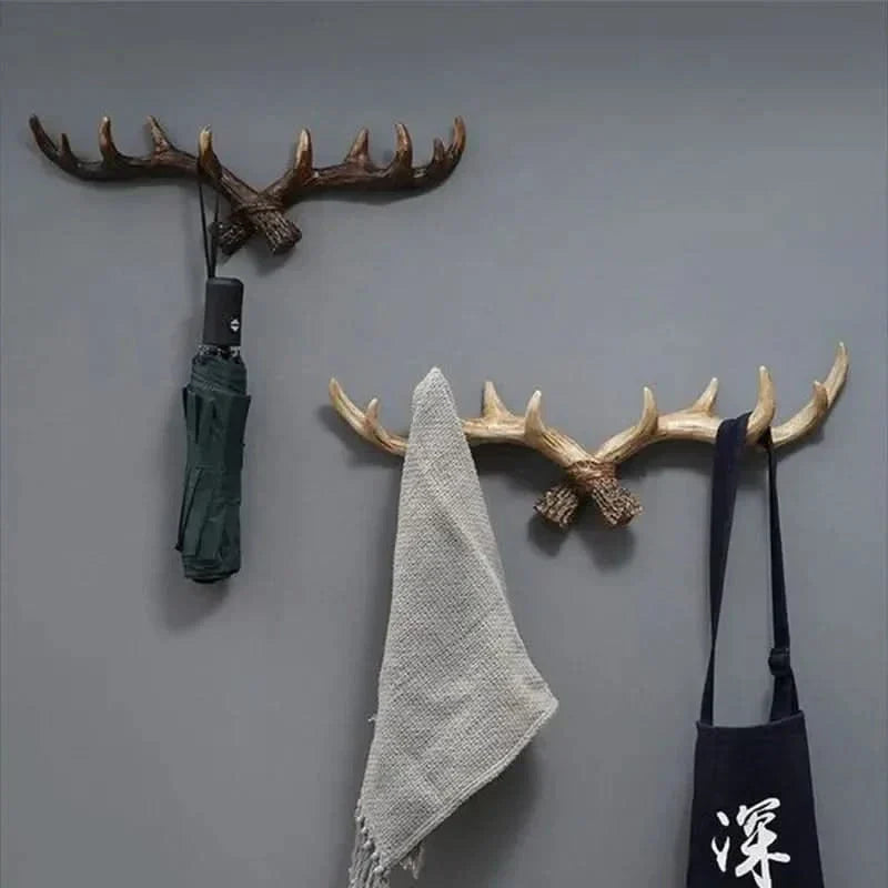 Coat Rack Wall-Mounted Multi-Hook Antler Design