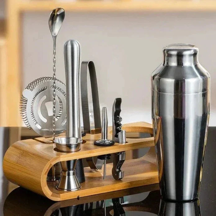 Cocktail Shaker Set Stainless Steel 10-Piece With Storage Stand
