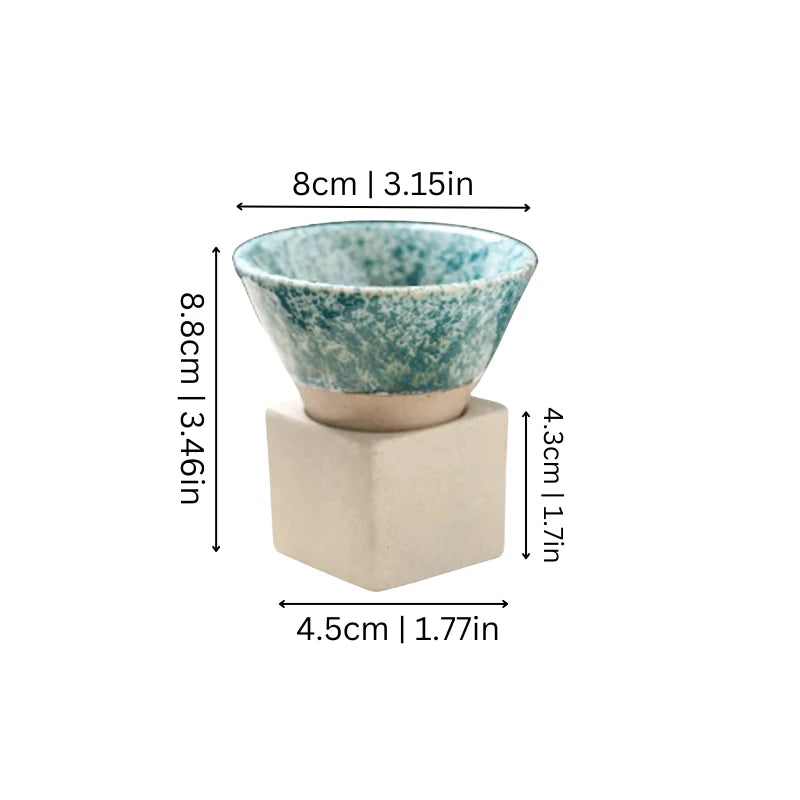 Coffee Cups Japanese Ceramic Set of 2 with Holder 3.4 Oz Capacity