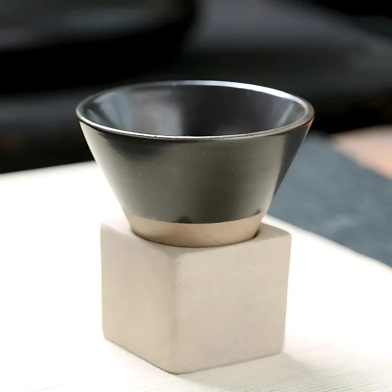 Coffee Cups Japanese Ceramic Set of 2 with Holder 3.4 Oz Capacity