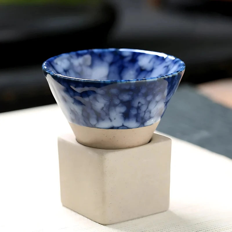 Coffee Cups Japanese Ceramic Set of 2 with Holder 3.4 Oz Capacity