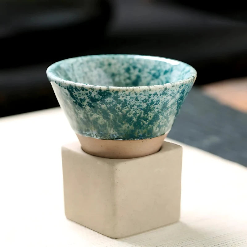 Coffee Cups Japanese Ceramic Set of 2 with Holder 3.4 Oz Capacity