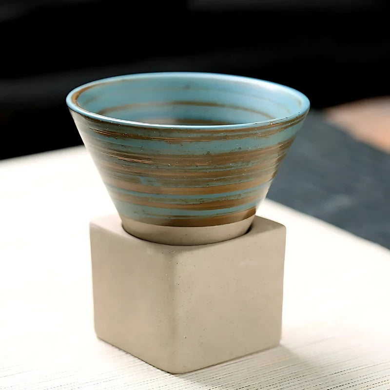Coffee Cups Japanese Ceramic Set of 2 with Holder 3.4 Oz Capacity