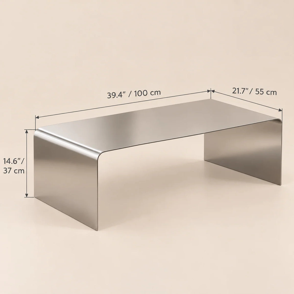 Coffee Table Stainless Steel Waterfall Design Polished Chrome Finish