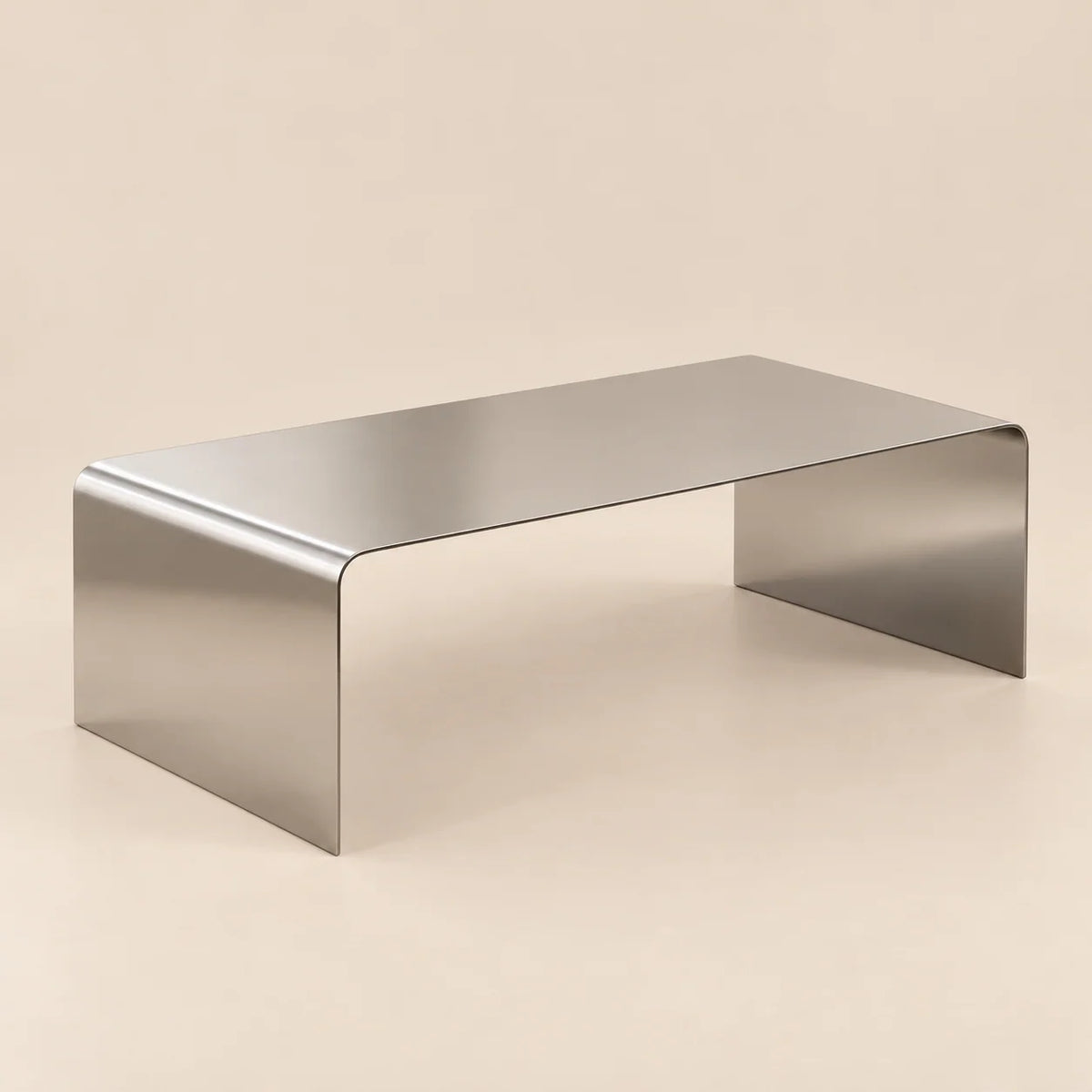 Coffee Table Stainless Steel Waterfall Design Polished Chrome Finish