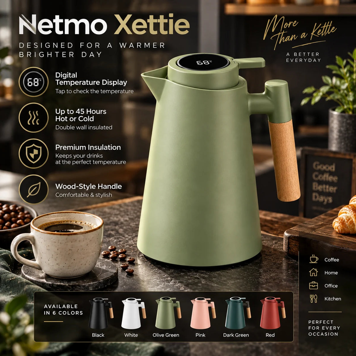 Coffee & Tea Carafe Double-Wall Insulated Digital Temperature Display