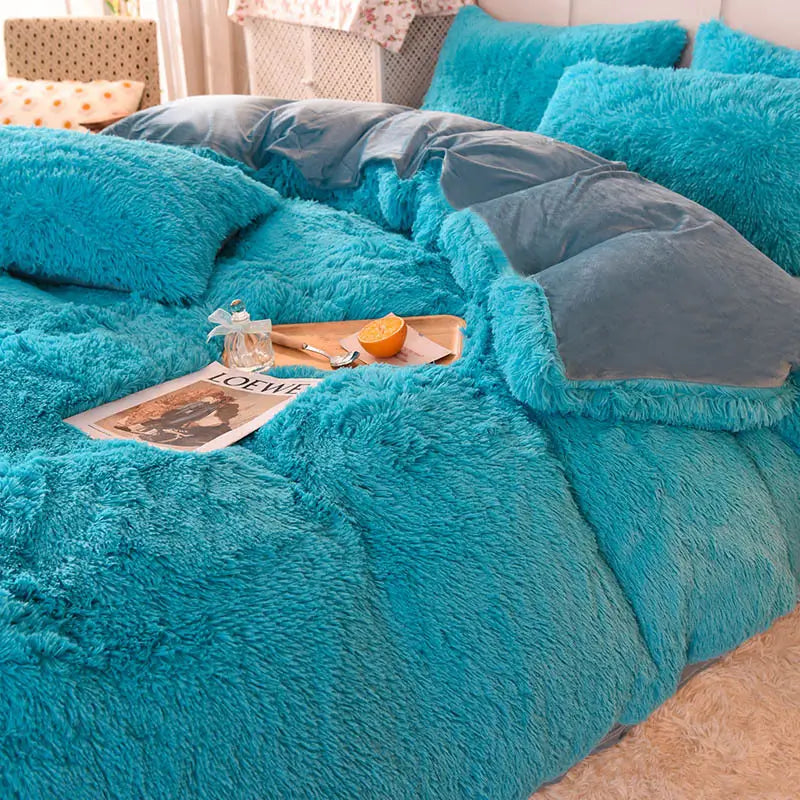 Comforter Set Plush Sherpa Fleece Machine Washable