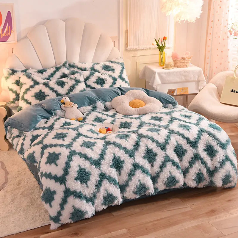 Comforter Set Plush Sherpa Fleece Machine Washable