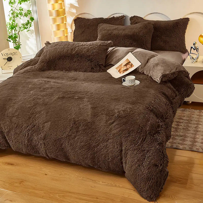 Comforter Set Sherpa Fleece Hidden Zipper Machine-Washable
