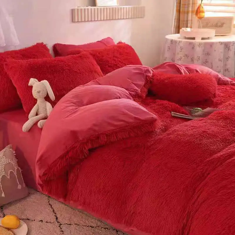 Comforter Set Sherpa Fleece Hidden Zipper Machine-Washable
