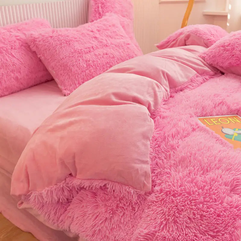 Comforter Set Sherpa Fleece Hidden Zipper Machine-Washable