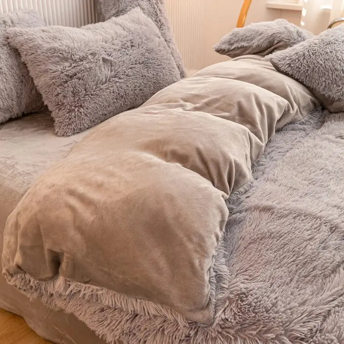 Comforter Set Sherpa Fleece Hidden Zipper Machine-Washable
