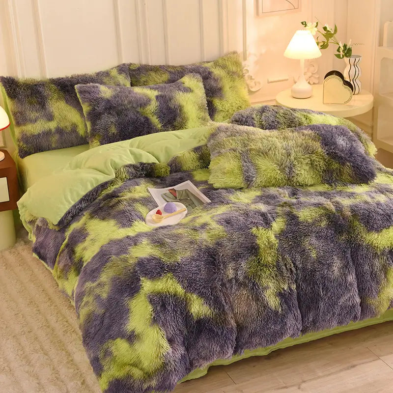 Comforter Set Sherpa Fleece Hidden Zipper Machine-Washable