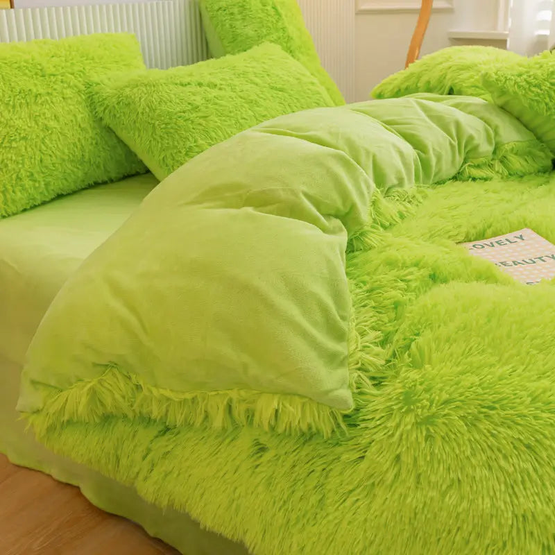 Comforter Set Sherpa Fleece Hidden Zipper Machine-Washable