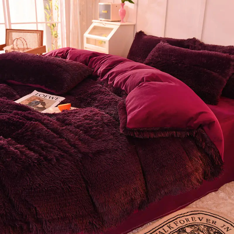 Comforter Set Sherpa Fleece Hidden Zipper Machine-Washable