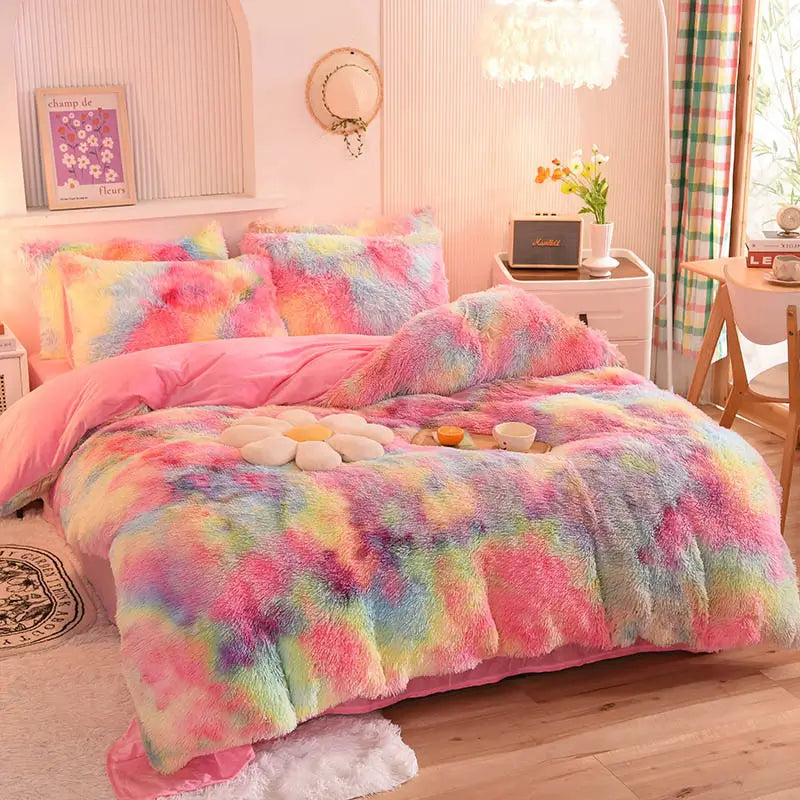 Comforter Set Sherpa Fleece Hidden Zipper Machine-Washable