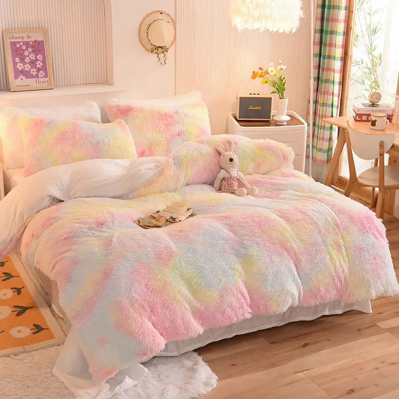 Comforter Set Sherpa Fleece Hidden Zipper Machine-Washable