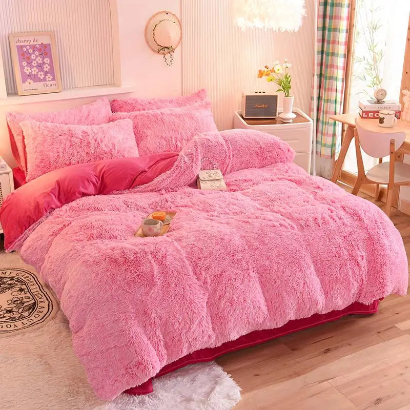 Comforter Set Sherpa Fleece Hidden Zipper Machine-Washable