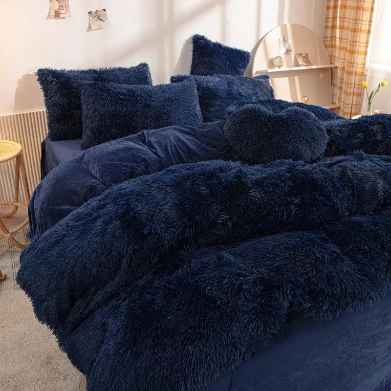 Comforter Set Sherpa Fleece Hidden Zipper Machine-Washable
