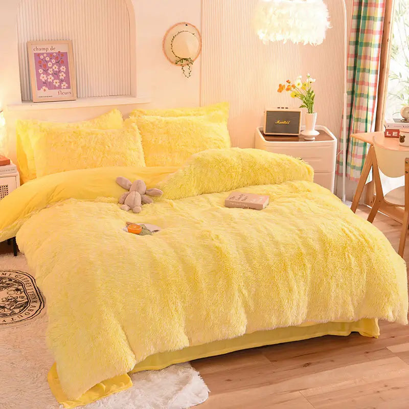 Comforter Set Sherpa Fleece Hidden Zipper Machine-Washable