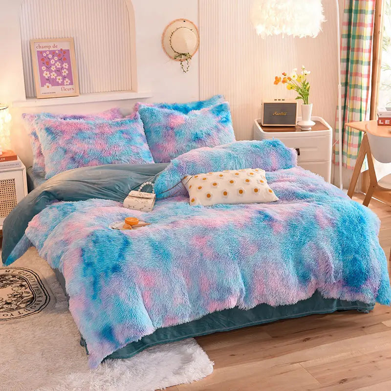 Comforter Set Sherpa Fleece Hidden Zipper Machine-Washable