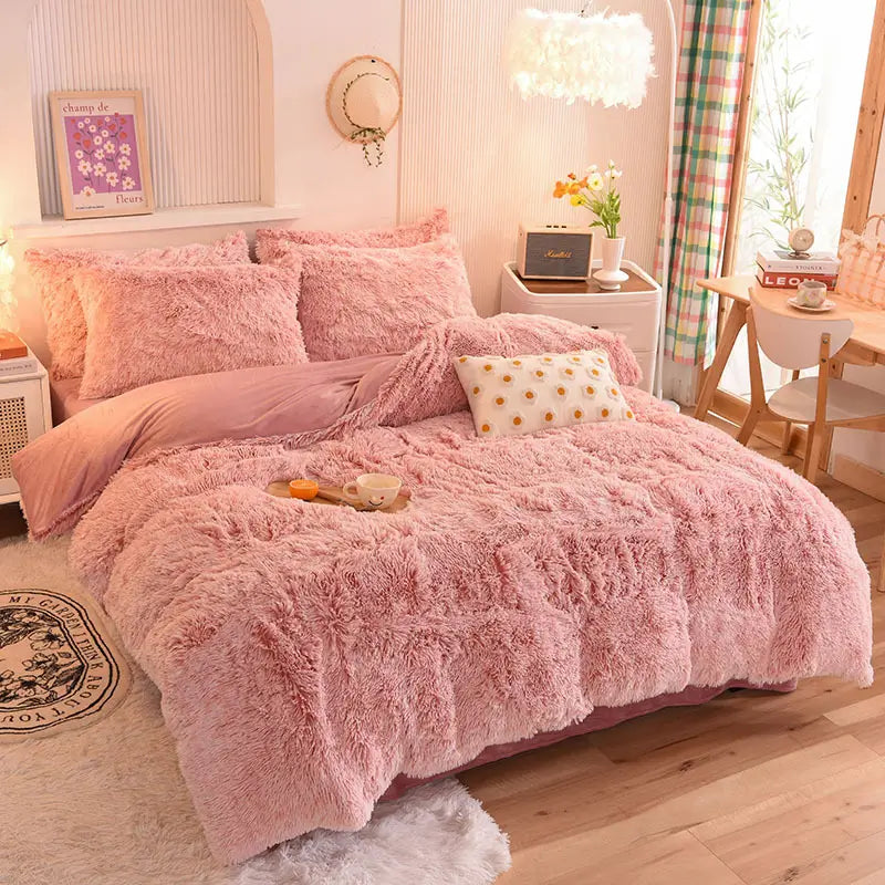 Comforter Set Sherpa Fleece Hidden Zipper Machine-Washable