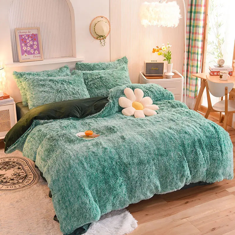 Comforter Set Sherpa Fleece Hidden Zipper Machine-Washable