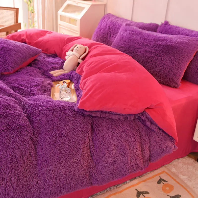 Comforter Set Sherpa Fleece Hidden Zipper Machine-Washable